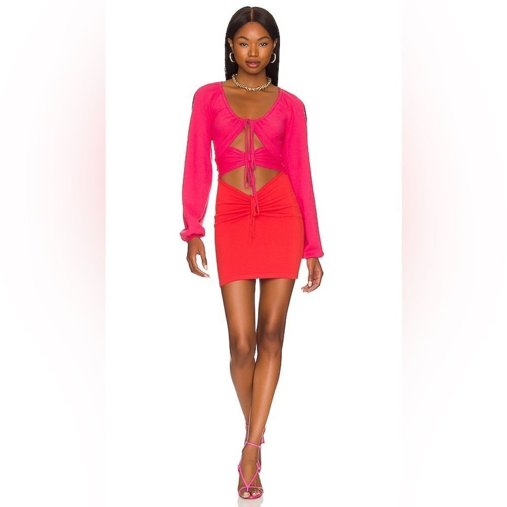 Lovers + Friends Zowie Drawcord Mini Dress | Medium | Orange & Magenta